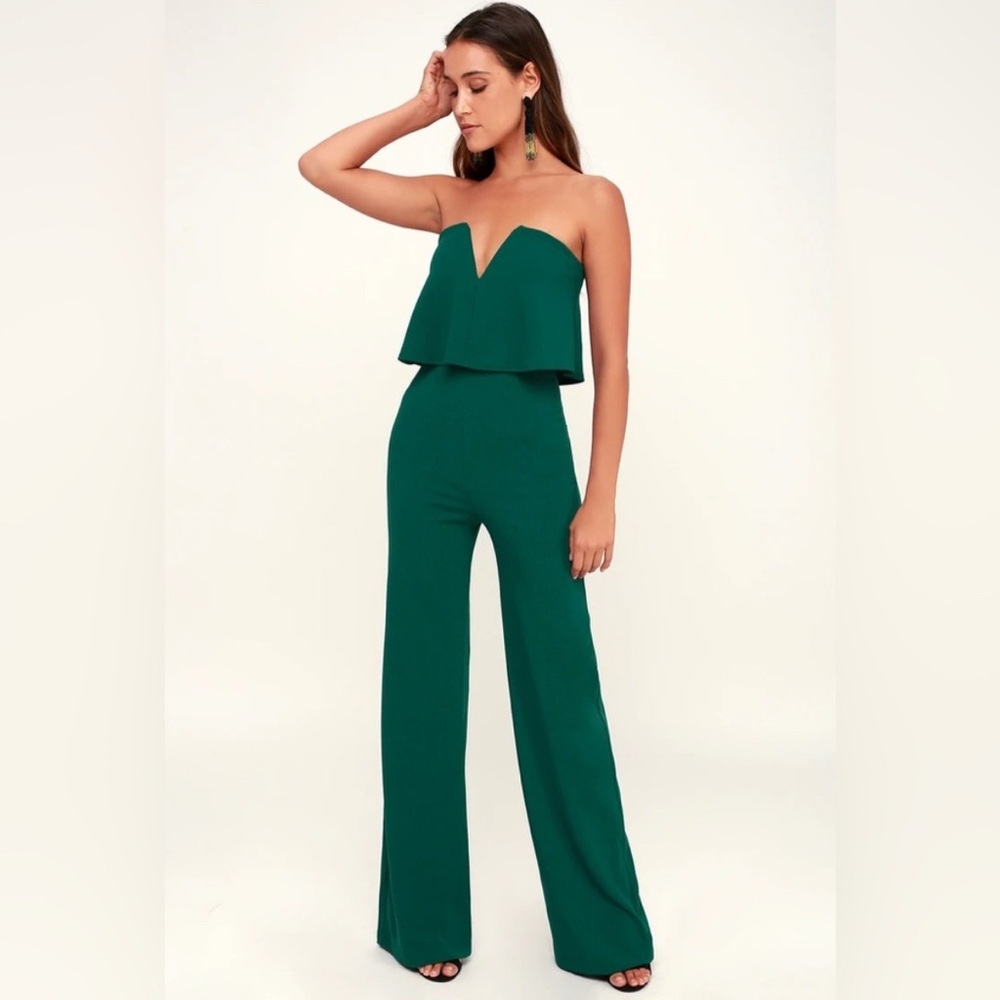 NWT Lulu’s Emerald Green “Power of Love” Strapless Jumpsuit